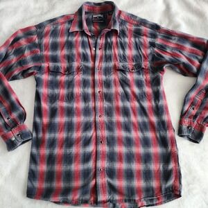 Panhandle Shirt Slim Med Red Black  Plaid Western Pearl Snap Cowboy Rough Stock